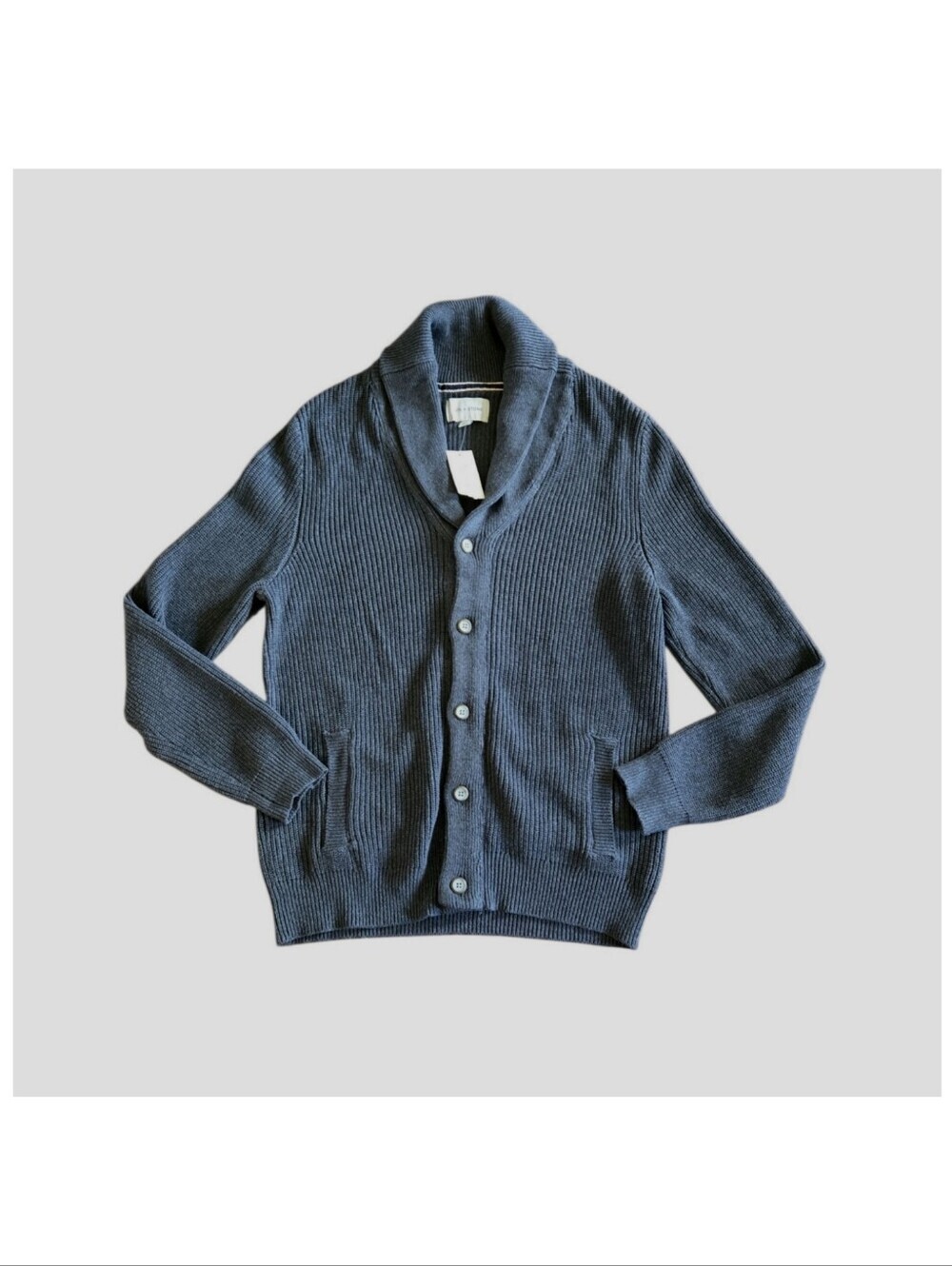 Sun + Stone Men's Shawl Collar Cardigan Sweater Dark Gray 100% Cotton Size XL - Picture 3 of 8